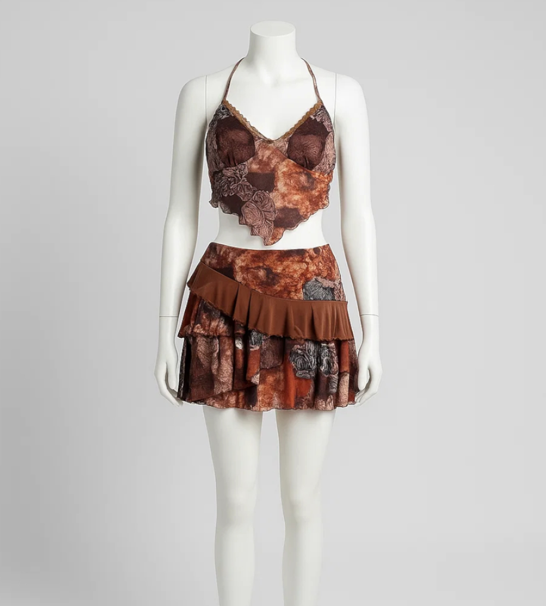 Ensemble  Shein Top et Jupe Fleuris avec Volants