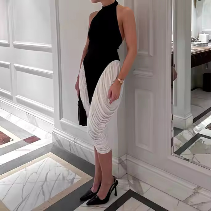 Robe Femme Sexy Dos Nu Noir et Blanc Idéale pour Soirée & Fête