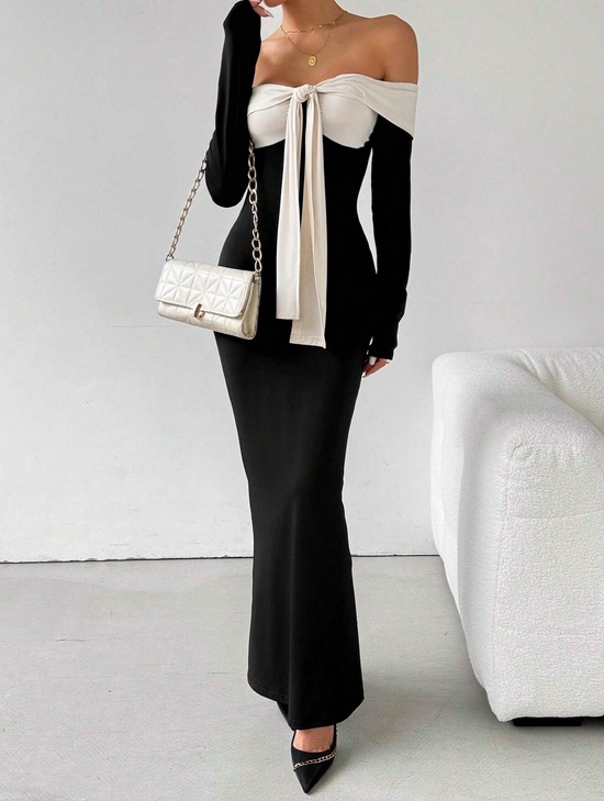Robe-Longue-Élégante-à-Épaules-Dénudées-avec-Nœud-et-Bloc-5.jpg