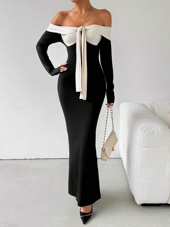 Robe-Longue-Élégante-à-Épaules-Dénudées-avec-Nœud-et-Bloc-6.jpg
