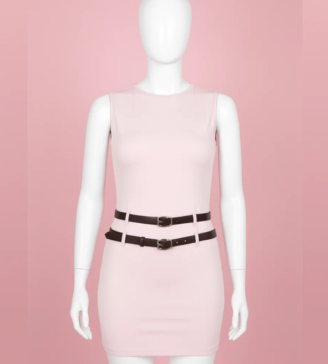 Robe Shein Courte Rose Sans Manches avec Double Ceinture