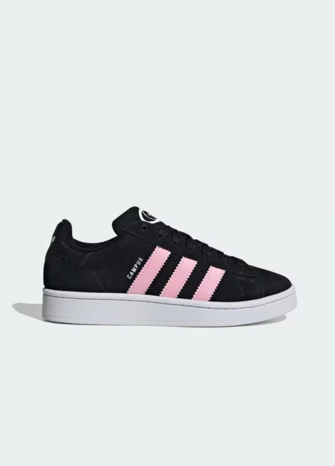 Adidas Campus Noir avec Bandes Rose et Semelles Blanc Casse