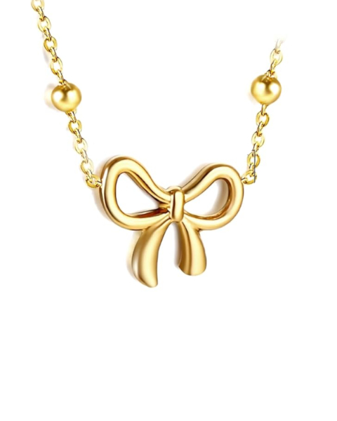 Chaîne en acier inoxydable plaqué or avec pendentif en forme de nœude papillon