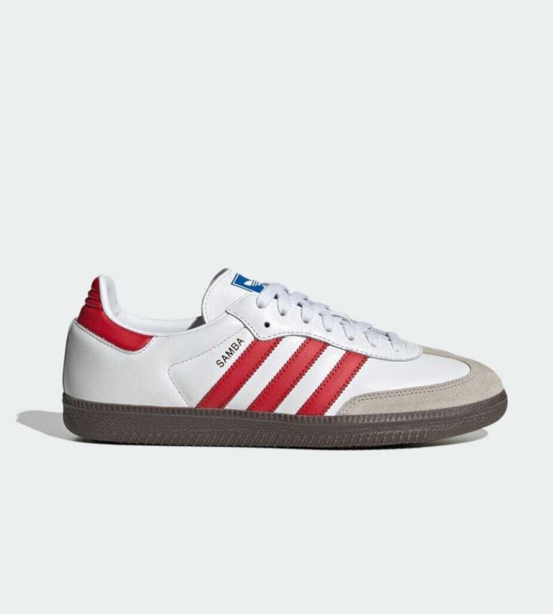 Chaussures Adidas Samba blanches à bandes dentelées rouges