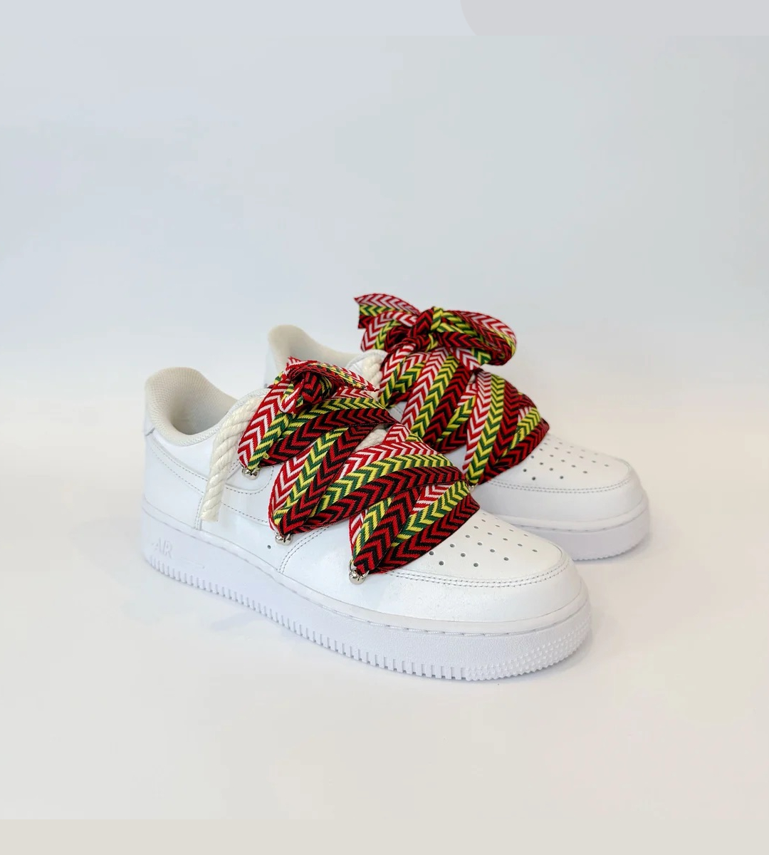 Chaussures NIKE AIR FORCE 1 LOW 07 BLANC LANVIN LACETS ROPE JAUNE